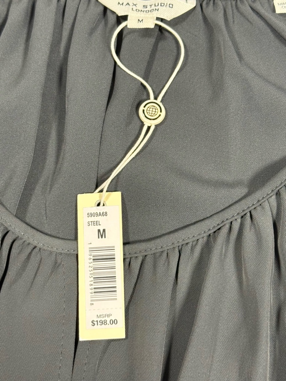 Max Studio London Maxi Dress Medium Gray Short Sleeve Sculpted Waist Stretch NEW - Picture 7 of 9